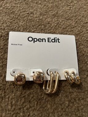 Open Edit Gold-Tone 3-Pair Earring Set